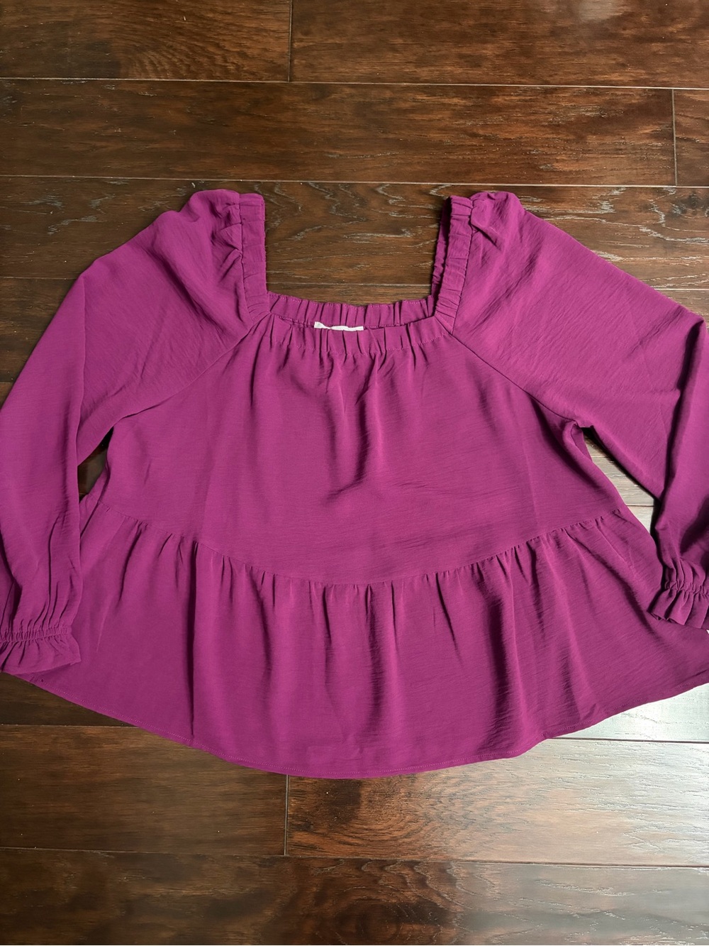 Adyson Parker Square-Neck Peplum Long-Sleeve Top in Magenta